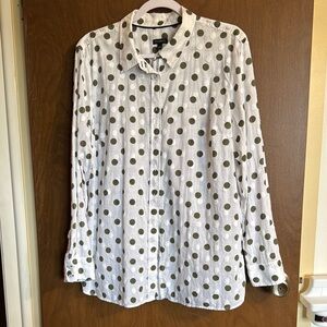 White and Green Polka Dot Button-Up Shirt Talbots